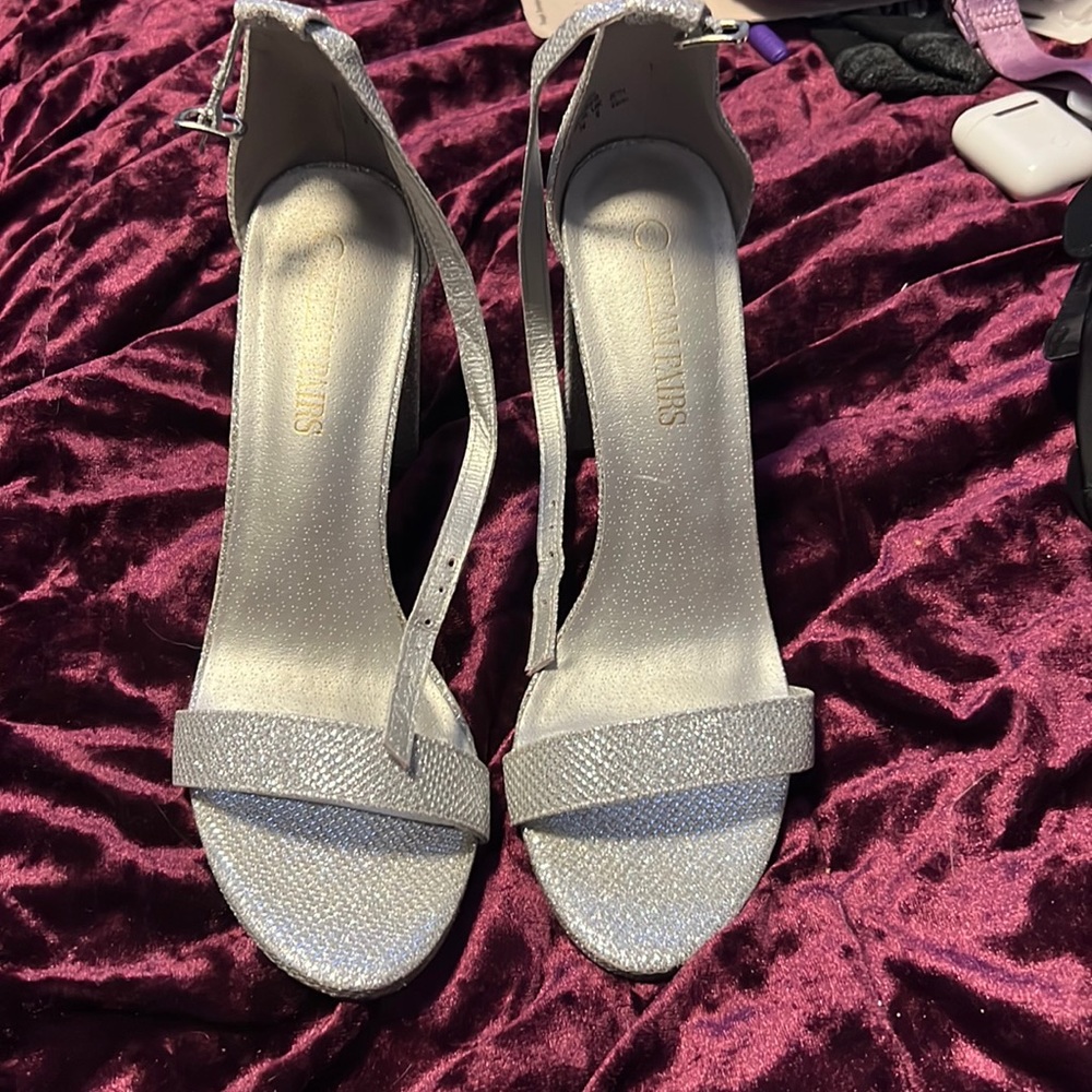 silver glittery heels